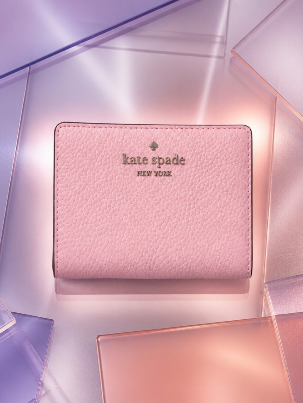 Kate Spade Tutu Pink Pebbled Leather Small L-Zip Bifold Wallet
